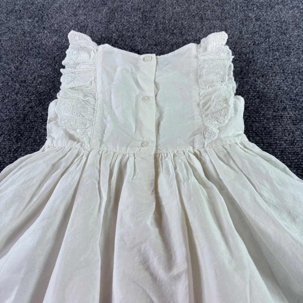 OshKosh B'gosh Eyelet Dress Kids 2T White Ruffle Sleeve Cotton Summer Boho